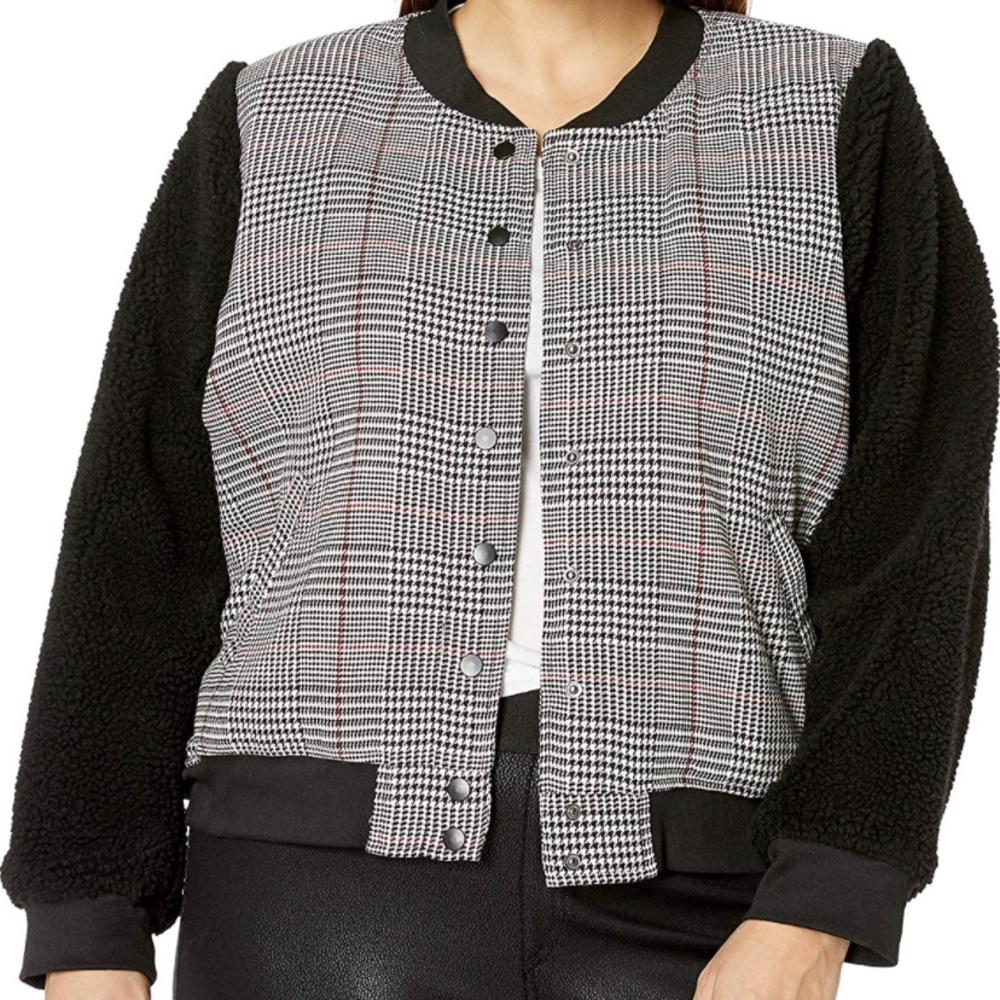 City Chic Trendy Plus Size Houndstooth Bomber Jacket